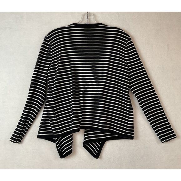 Talbots Sweater Womens M Petite Navy Blue White Stripes Open Front Draped Cotton - Picture 7 of 7